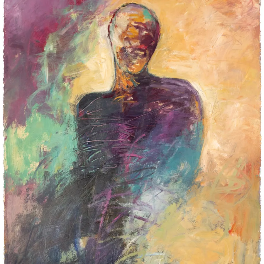 Figure on Yellow Light by Jean Wallin - 30x22 figurative acrylic on paper
