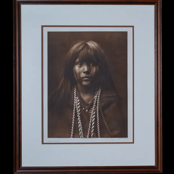 Mosa-Mohave photogravure by Edward S. Curtis, 1903 - portrait of a young Mohave woman with long hair and braided necklaces