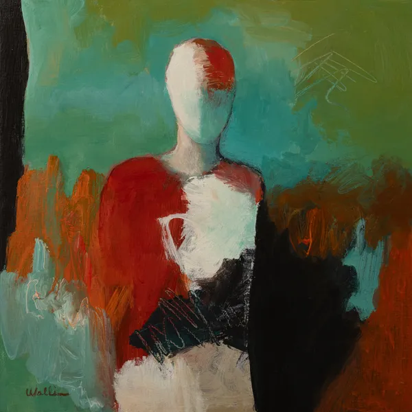 Red and White Dress by Jean Wallin - 10x10 figurative acrylic painting