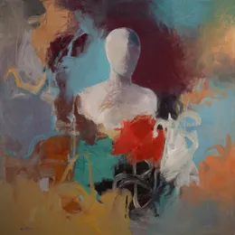 Red Spot by Jean Wallin - 24x24 figurative acrylic painting