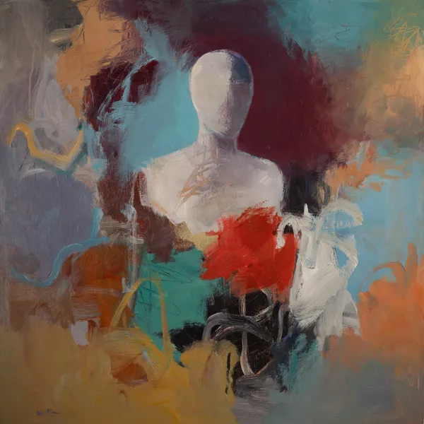 Red Spot by Jean Wallin - 24x24 figurative acrylic painting