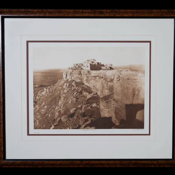 Walpi photogravure by Edward S. Curtis, 1907 - Hopi mesa with multi-tiered adobe dwellings atop sheer rock cliffs